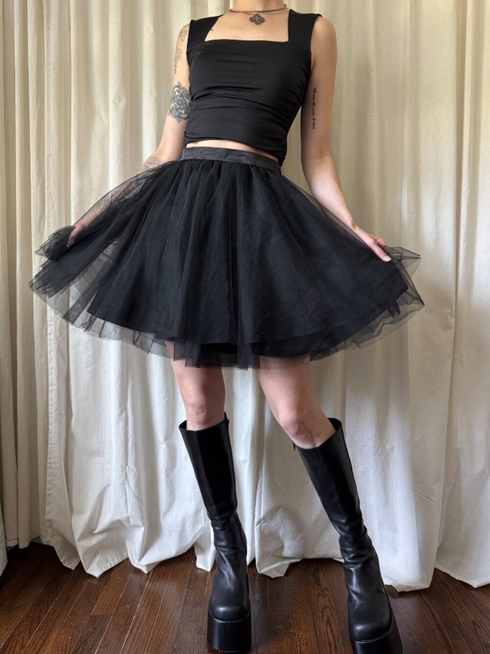 Space 46 Black Tulle Skirt Women's Size Medium | Dark Coquette Grunge Balletcore